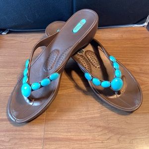 OKA B Brown sandals w/ turquoise beading